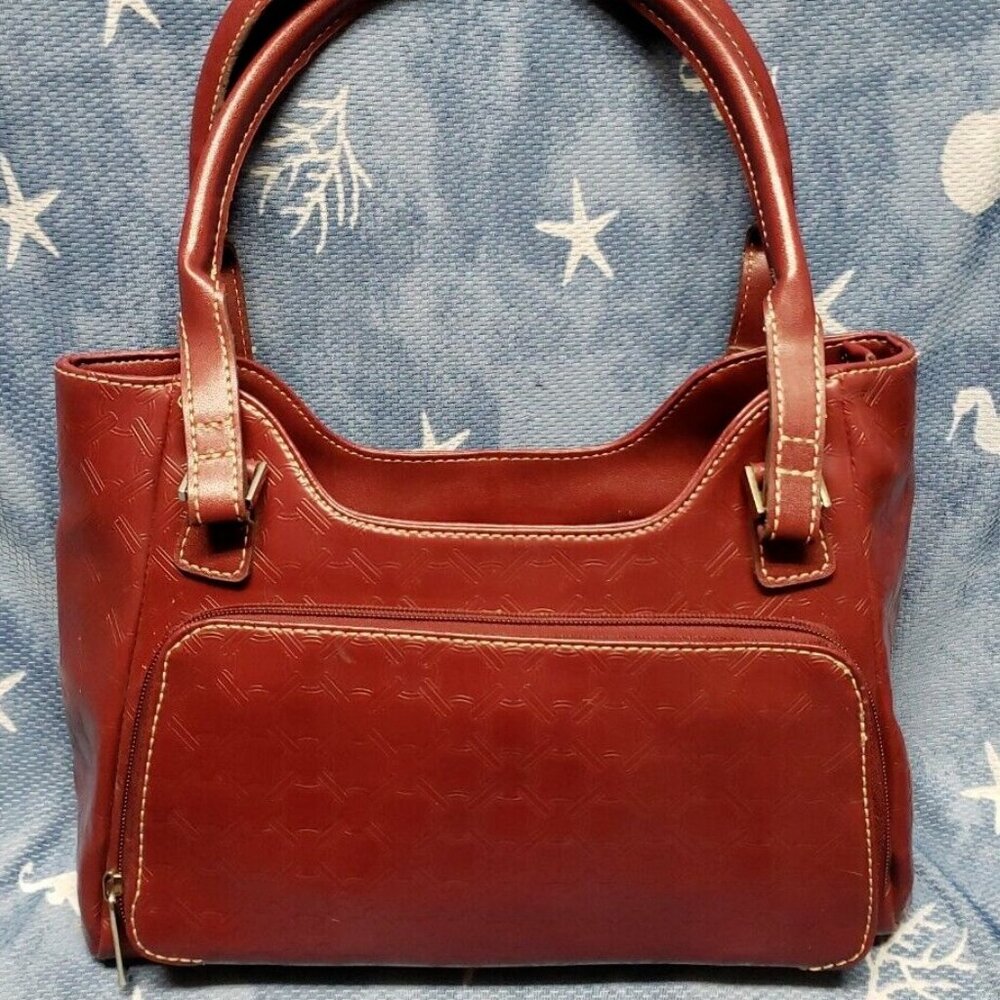 Crazy Horse Liz Claiborne Red Faux Leather Tote Organizer Purse ~ Excellent